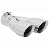 Exhaust Tip - 3" Dual Angle Cut Polished SS Fits 2.5" Left - Clamp On
