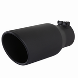 Exhaust Tip 304 - 5" Black Angle Cut Fits 3.5" Tubing, 12" Long - Clamp On