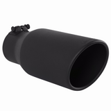 Exhaust Tip 304 - 5" Black Angle Cut Fits 3.5" Tubing, 12" Long - Clamp On