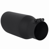 Exhaust Tip 304 - 5" Black Angle Cut Fits 3.5" Tubing, 12" Long - Clamp On