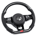 APR Steering Wheel - MK7 Golf R (Without Paddles) Carbon Fiber/Silver Stitching