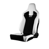 Elite V2 Series Sport Seats - White PU & Black Suede Inserts (Black Stitching) - Low Base Version