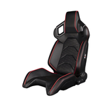 Alpha X Series Sport Seats - Black Leatherette / Hexagon Laser Pattern (Red Piping)