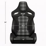 Orue-S Series Sport Seats - Black Leatherette (Grey Plaid Fabric)