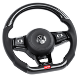 APR Steering Wheel - MK7 Golf R (With Paddles) Carbon Fiber/Silver Stitching