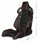 Alpha X Series Sport Seats - Black Leatherette / Hexagon Laser Pattern (Red Piping)