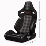 Orue-S Series Sport Seats - Black Leatherette (Red Plaid Fabric)