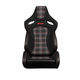 Orue-S Series Sport Seats - Black Leatherette (Red Plaid Fabric)