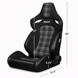 Orue-S Series Sport Seats - Black Leatherette (Grey Plaid Fabric)