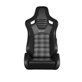 Elite-S Series Sport Seats - Black & Grey Plaid (Grey Stitching)