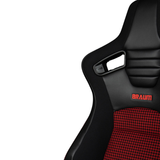 Elite-S Series Sport Seats - Black Leatherette - Red Houndstooth (Red Stitching)