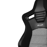 Elite-S Series Sport Seats - Black Leatherette - White Houndstooth (Grey Stitching)