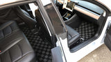Tesla Model 3 Complete 5pcs Checkered Race Floor Mats - Dark Grey