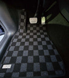 Tesla Model Y Checkered Race Floor Mats - Dark Grey