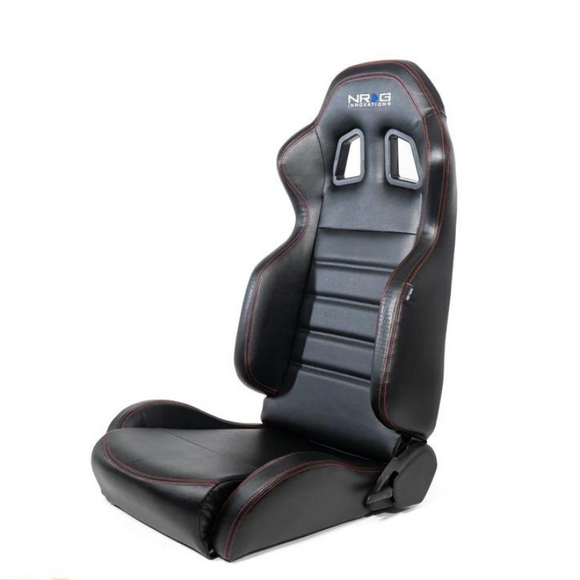 Reclinable Racing Seat - Black Leather w/ Red Stitching & NRG Logo