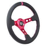 350mm 3" Deep Steering Wheel w/ Holes - Leather