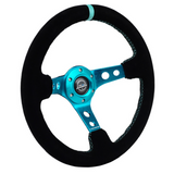 350mm 3" Deep Steering Wheel w/ Holes - Suede